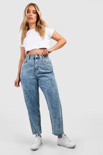 Plus Acid Wash Ankle Grazer Straightt Leg Jeans