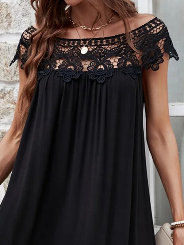 Lace Casual Black Midi Dress