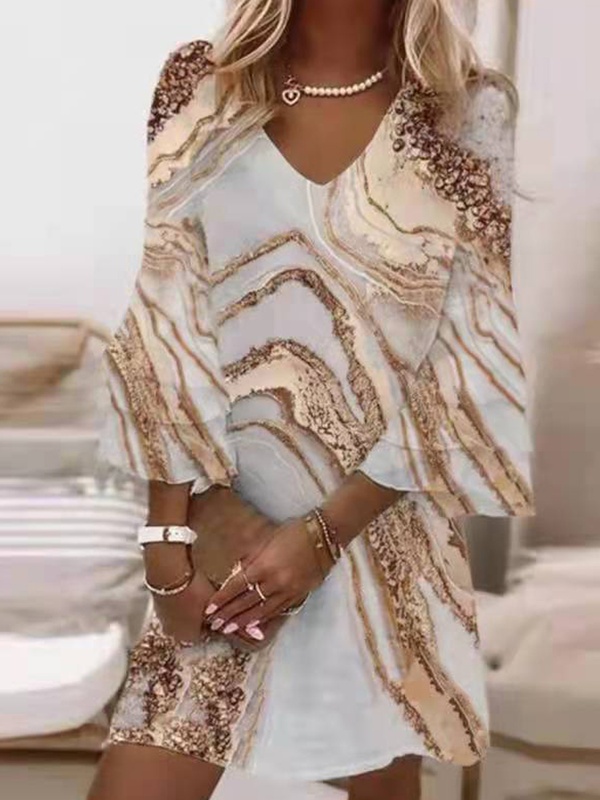 Fashion V Neck Marble Print Dress