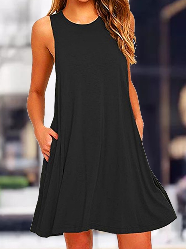 Casual Solid Color Round Neck Dress