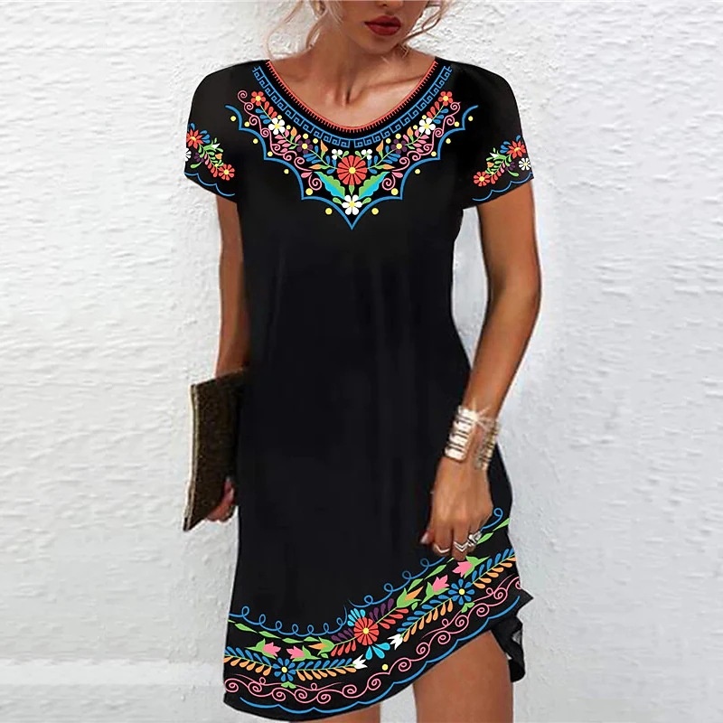 Womens Bohemian Print Short Sleeve Dress