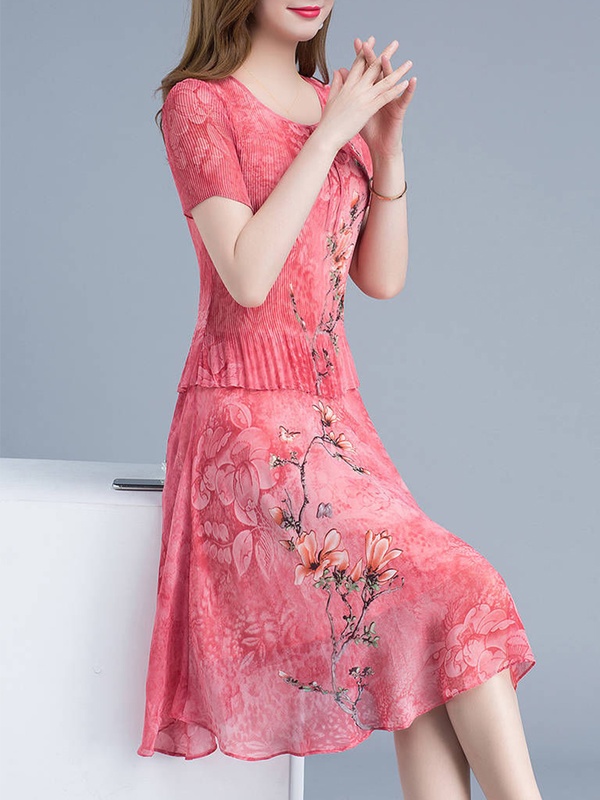 Round Neck Chiffon Print Two piece Maxi Dress