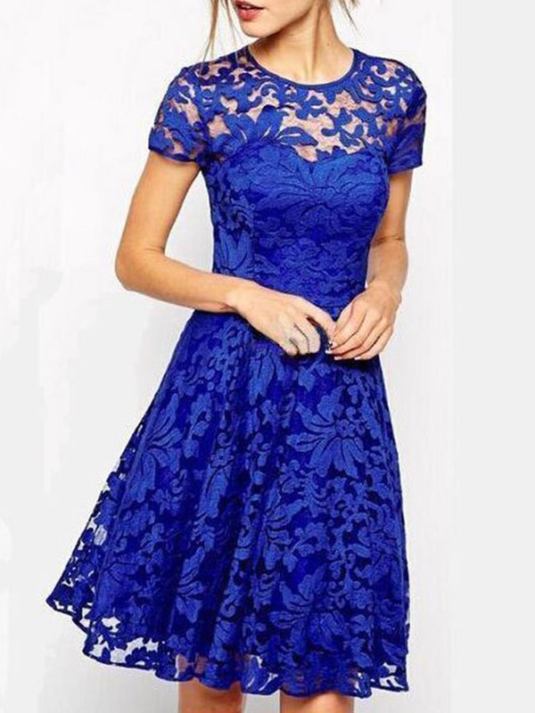 Round Neck Patchwork Lace Skater Dress