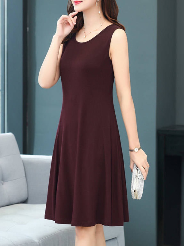 Round Neck Plain Skater Dress