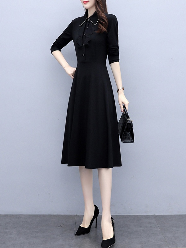 Womens Slim Womens Slim Long sleeve Bow Dress