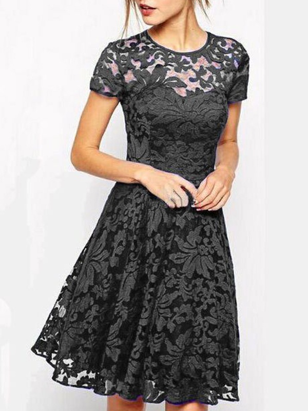 Round Neck Patchwork Lace Skater Dress