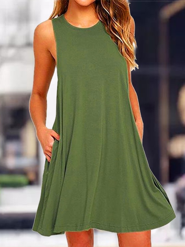 Casual Solid Color Round Neck Dress