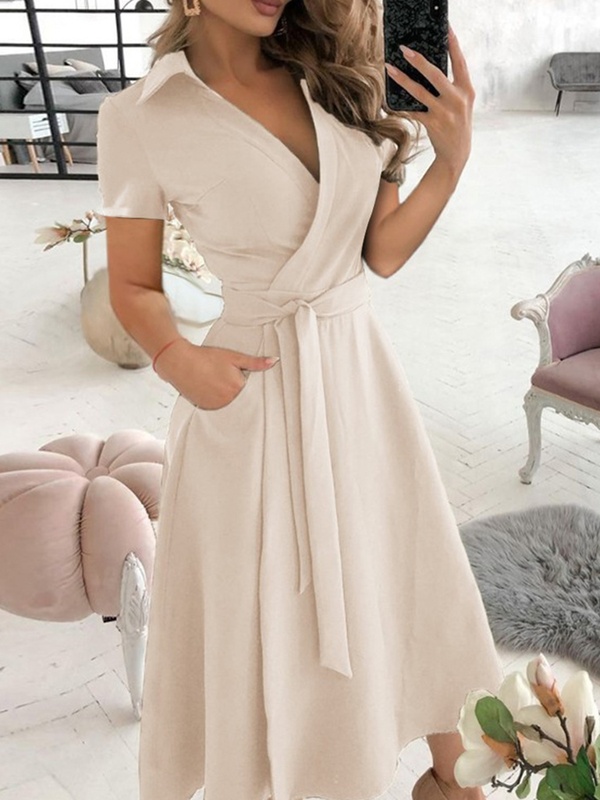 Summer Fashion V Neck Solid Color Dress