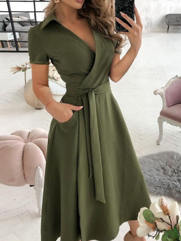 Summer Fashion V Neck Solid Color Dress