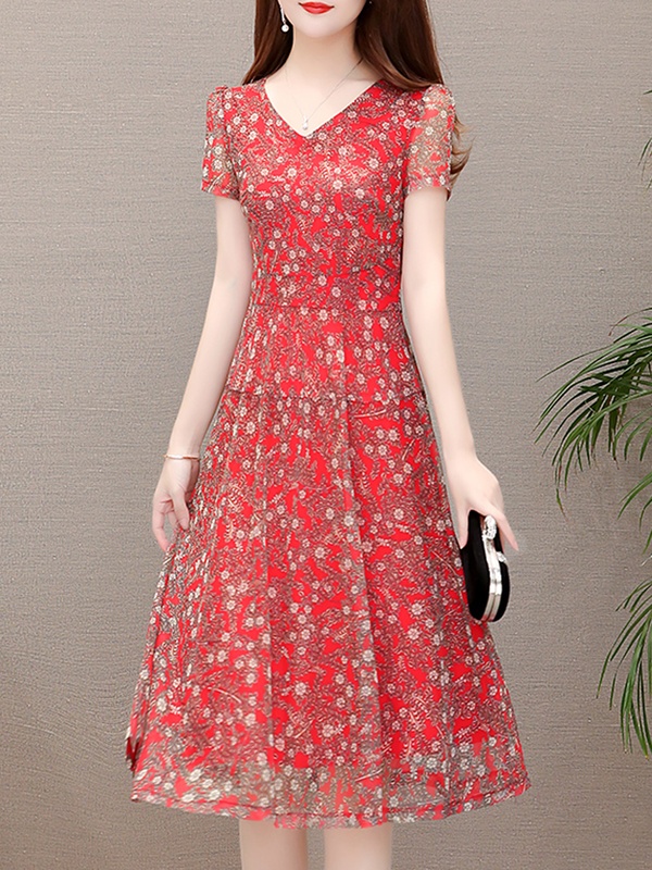 Fashion Floral Short Sleeve Dress