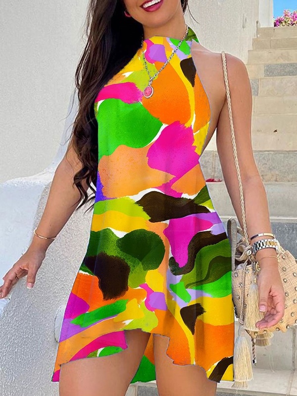 Printed Backless Tie Shift Dresses