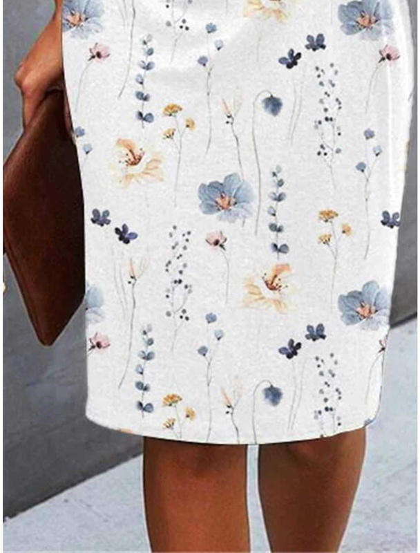 Round Neck Casual Loose Floral Print Short Sleeve Short Dress