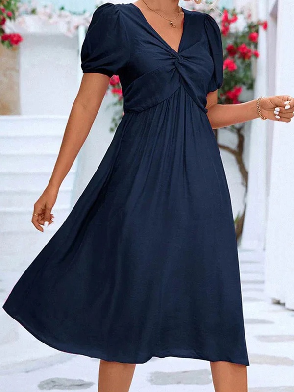 V neck Elegant High Waist Casual Midi Dress