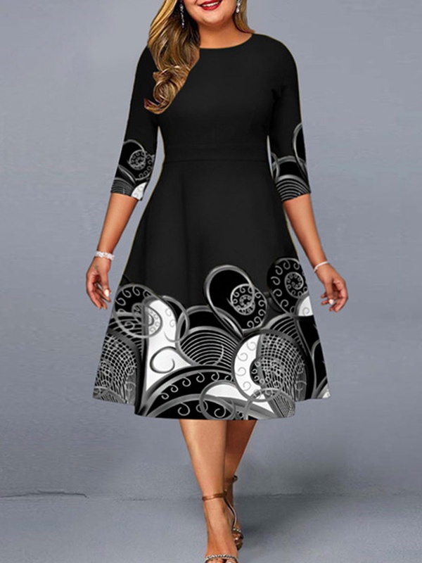 Elegant And Elegant Pullover Print Midi Dress