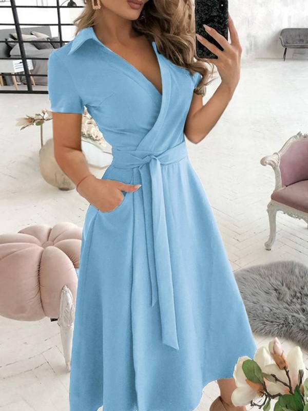 Summer Fashion V Neck Solid Color Dress