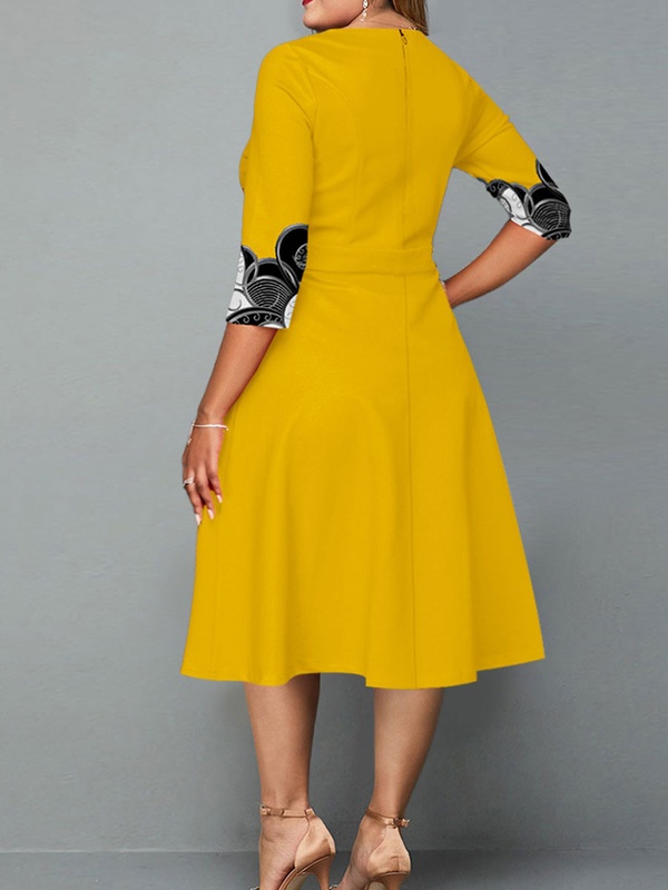 Elegant And Elegant Pullover Print Midi Dress