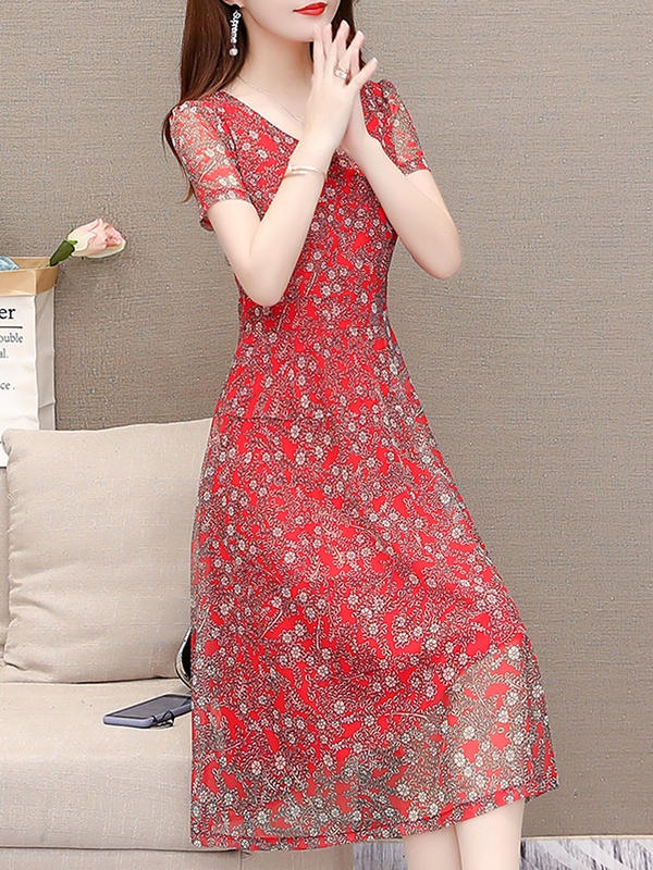 Fashion Floral Short Sleeve Dress