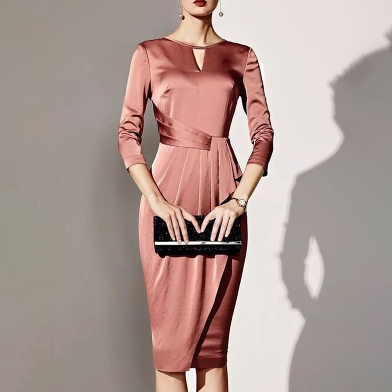 Fashion Solid Color Satin Dress