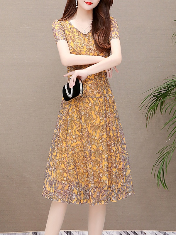 Fashion Floral Short Sleeve Dress