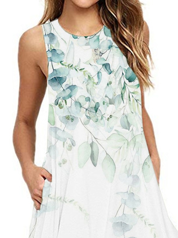 Round Neck Sleeveless Printed Casual Dress