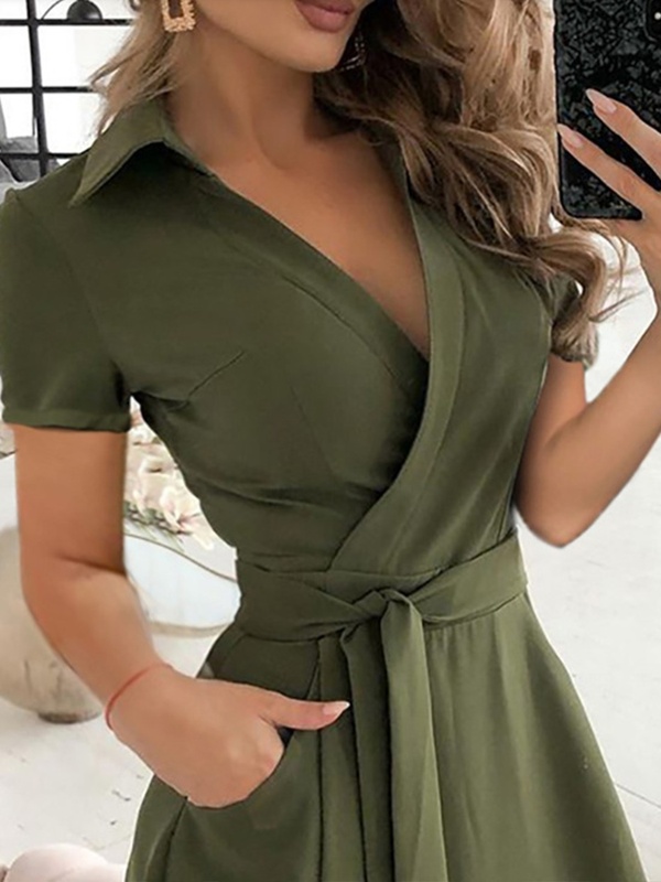 Summer Fashion V Neck Solid Color Dress