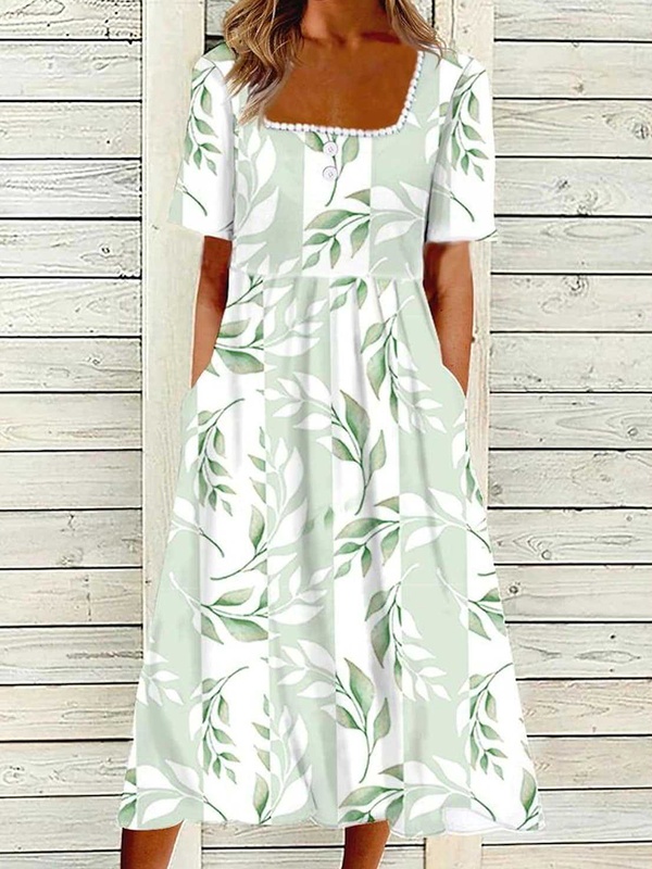 Short Sleeves Printed Midi Dress