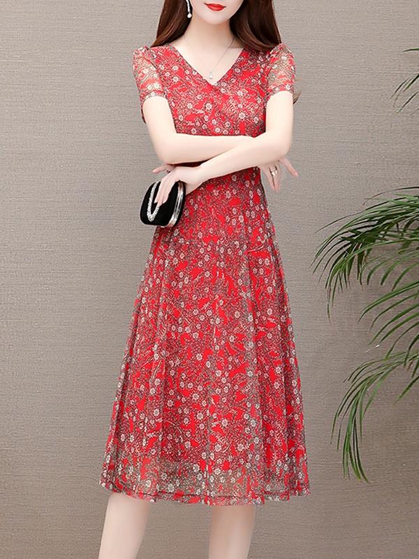 Fashion Floral Short Sleeve Dress