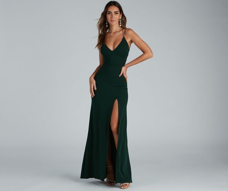 thigh split maxi dress in emerald green ball dresses